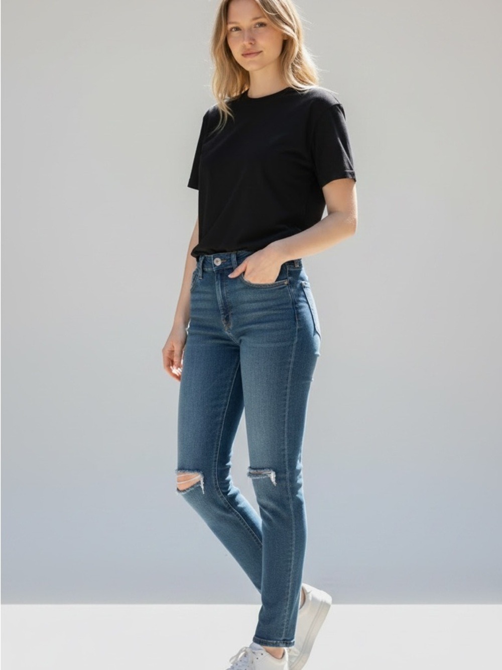 Rag & bone Mojave high rise 10 inches ripped knees skinny dark blue made USA 28